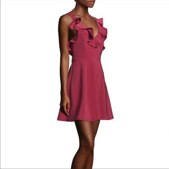 🌟NEW Keepsake The Label Marsala Red Ruffle Fit & Flare Mini Dress Size Small - Picture 1 of 10